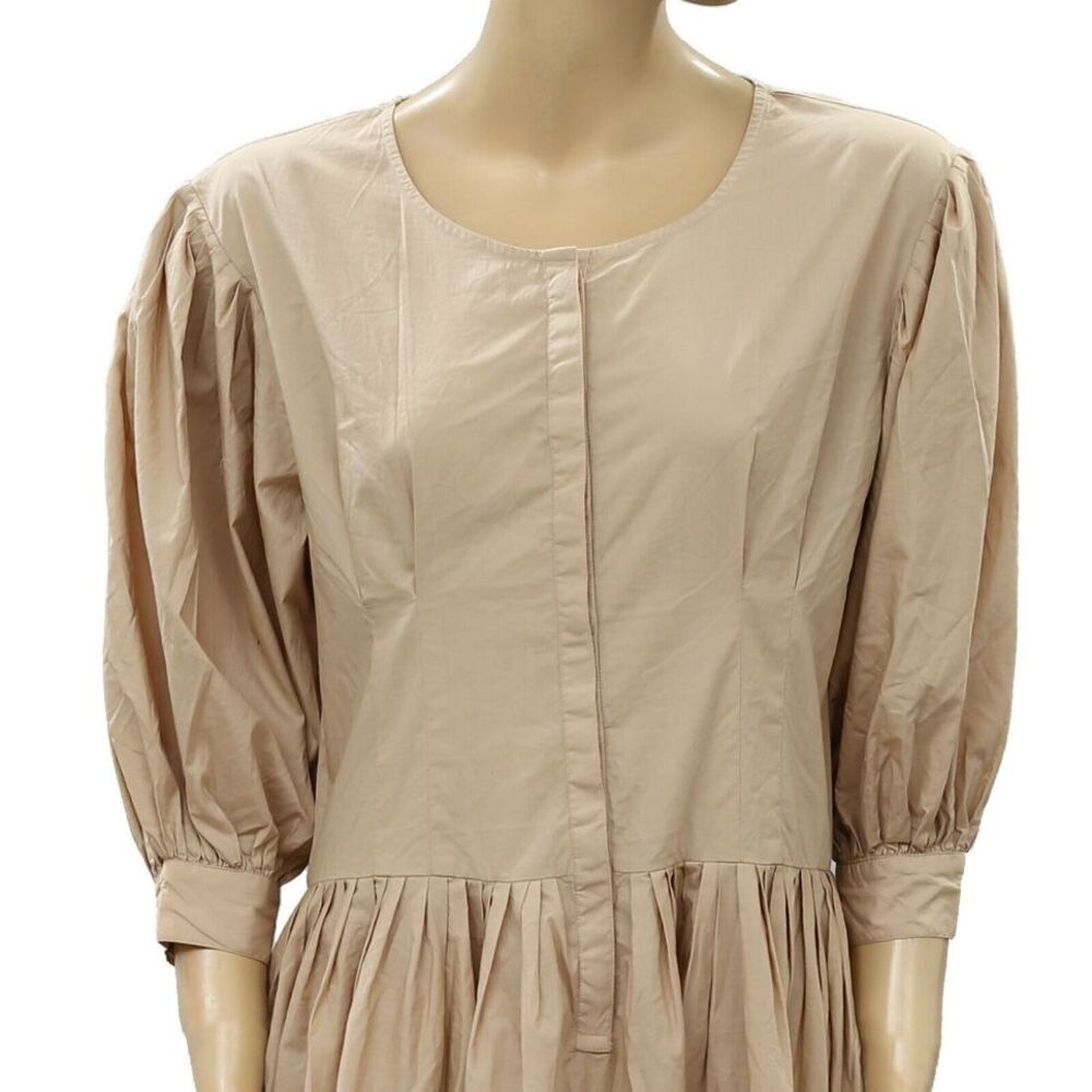 Merlette Montague Midi Dress Puff Sleeve Sandstone Beige Cotton Resort XS 216478 - Picture 7 of 10